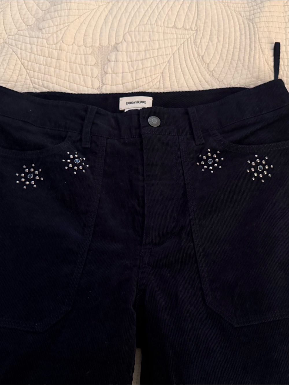 Zadig & Voltaire Pista Velvet Navy Corduroy Studded Pants Women FR 42 NWT